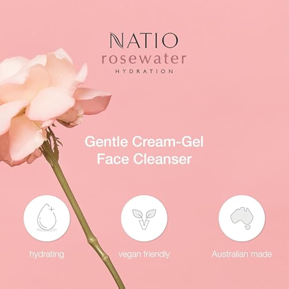 Natio Rosewater Hydration Gentle Cream-Gel Face Cleanser - 100ml