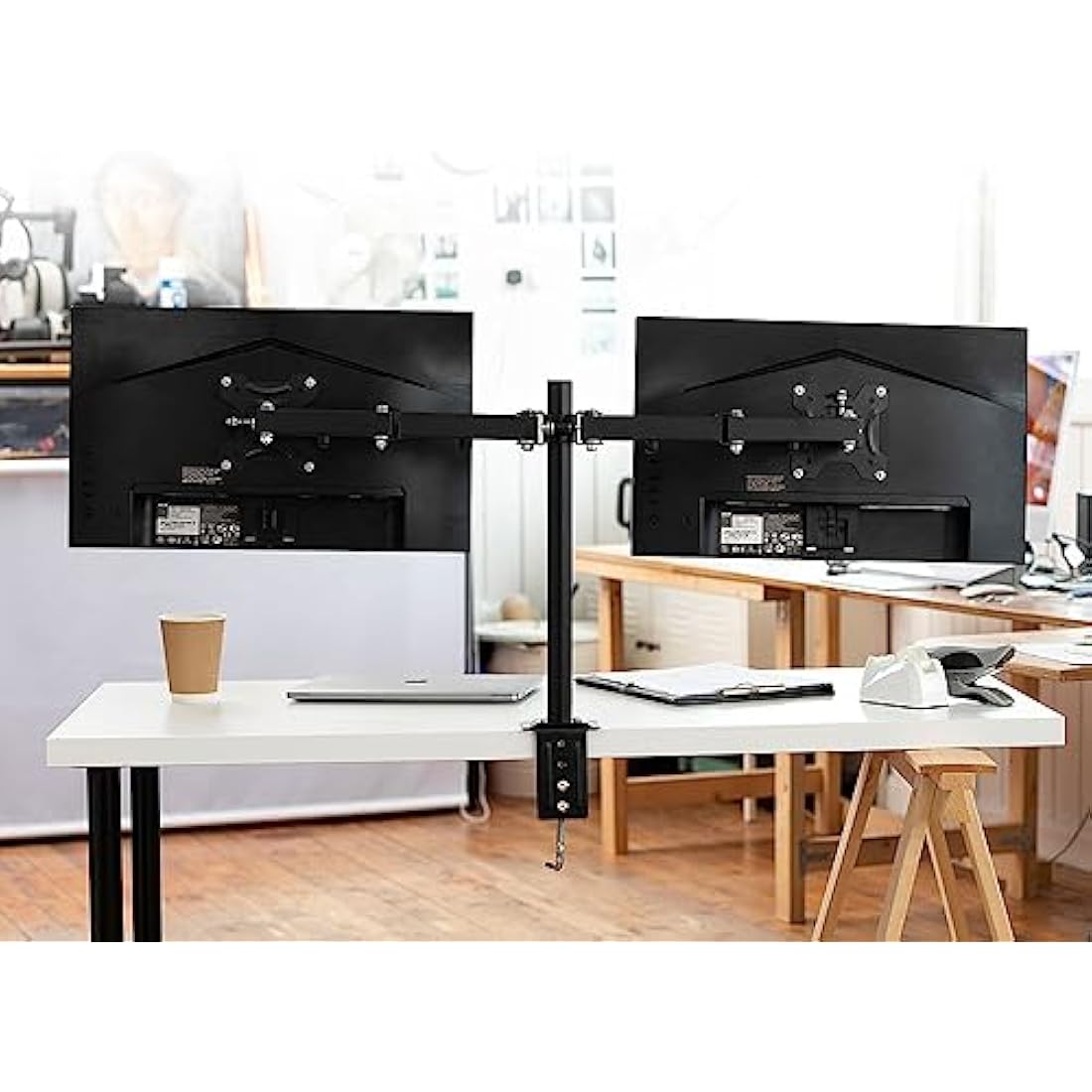 LINDY Dual Monitor Mount – Desk Clamp Bracket with Full Motion Arms