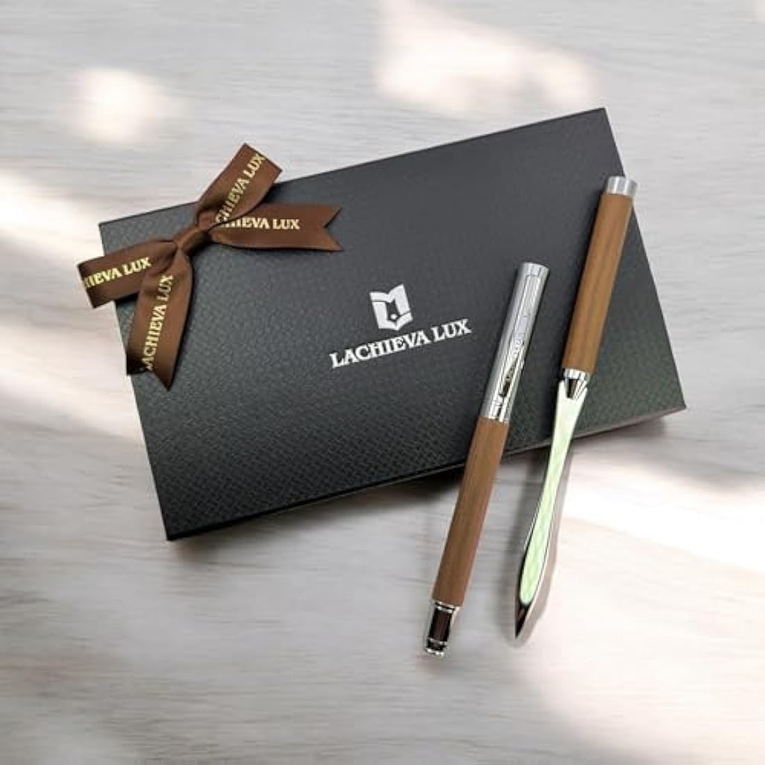 LACHIEVA LUX Walnut Rollerball Pen and Letter Opener Gift Set | TimberDuo