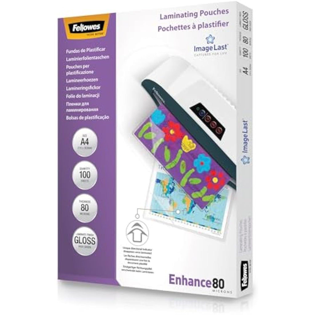 Fellowes A4 Laminating Pouches | 160 Micron Glossy Finish | 100 Pack