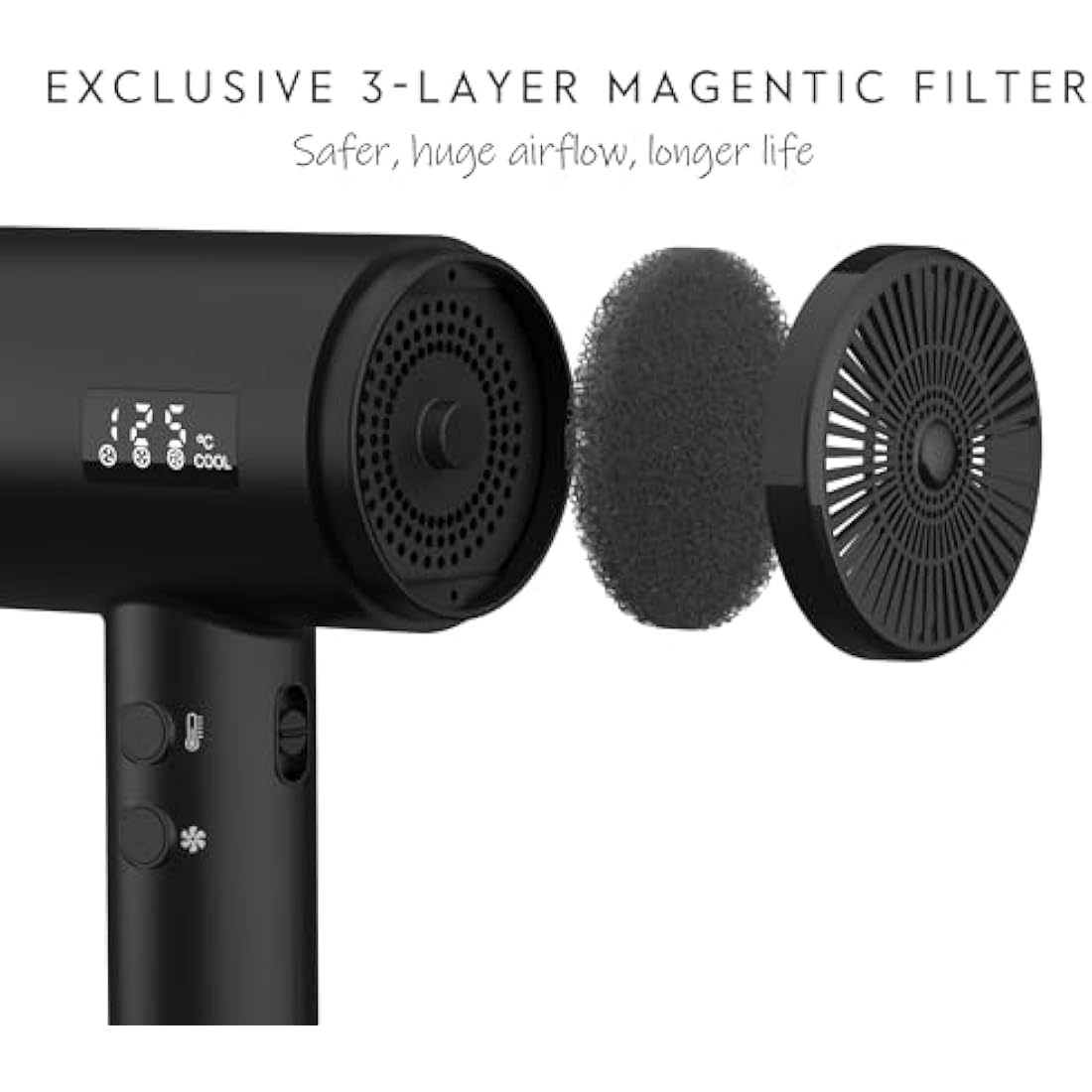 AINA Professional Ionic Hair Dryer | 150,000 RPM BLDC Motor - Black