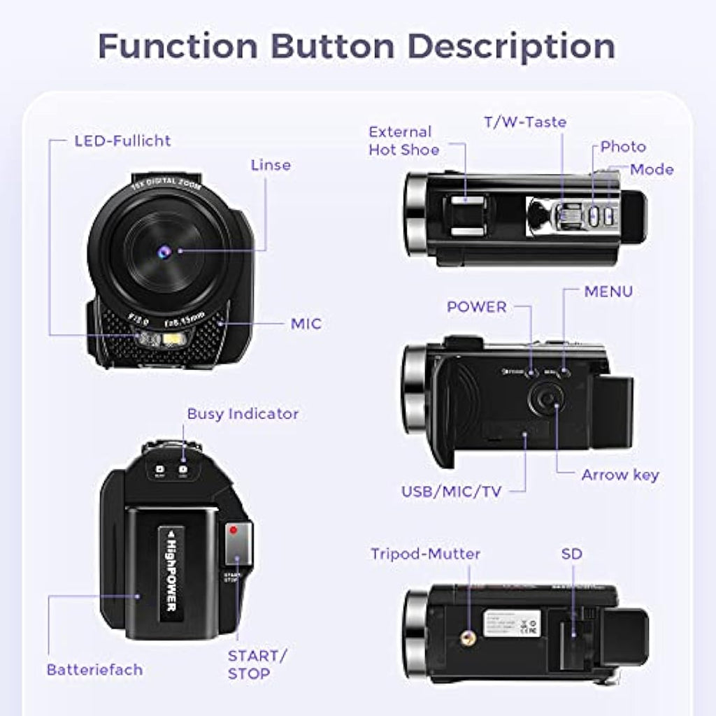 Sunscien 1080P Video Camera Camcorder | 3.0" IPS Screen Vlogging Camera