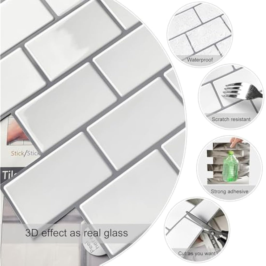 WoStick White Subway Peel and Stick Wall Tiles - 10 Sheet Kitchen Backsplash