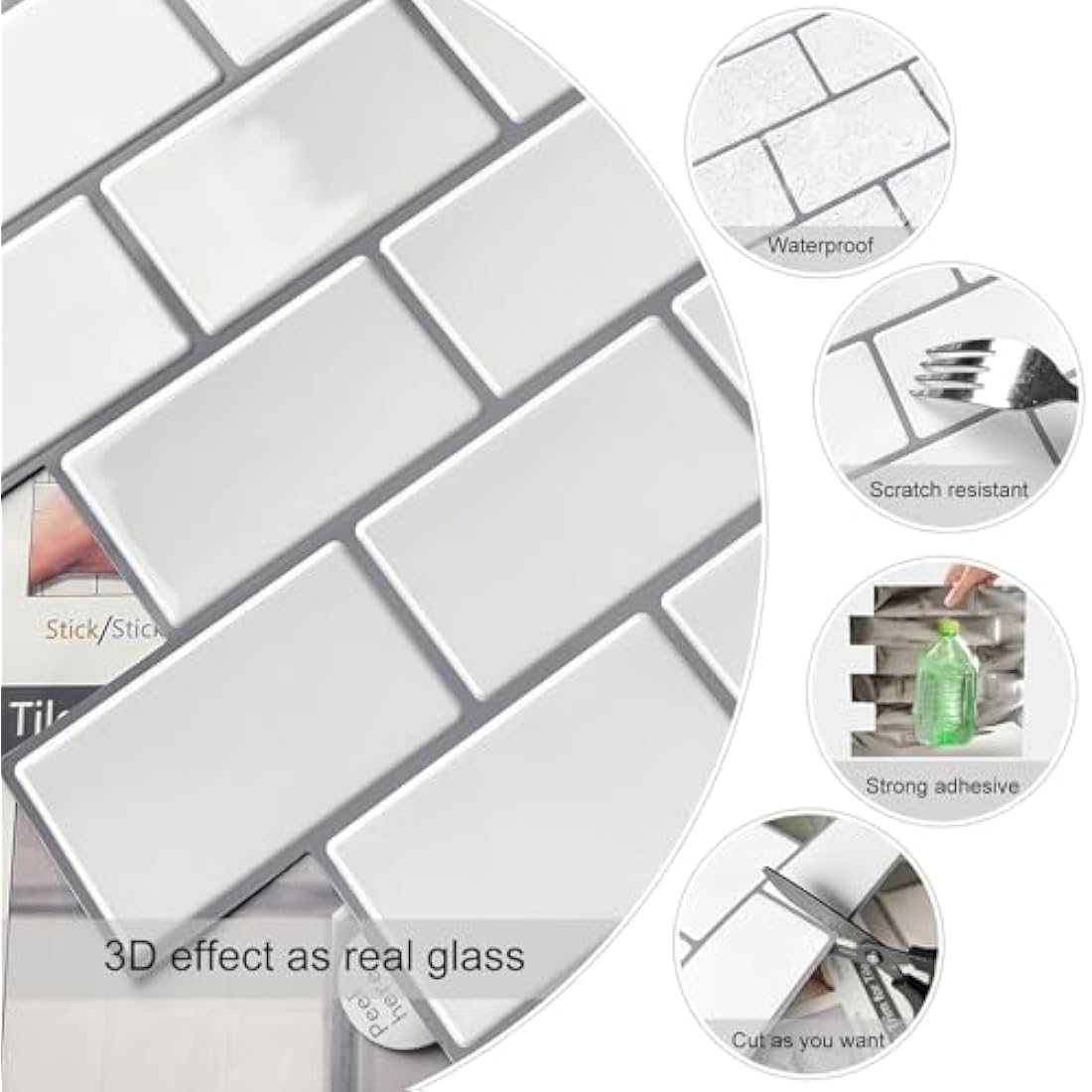 WoStick White Subway Peel and Stick Wall Tiles - 10 Sheet Kitchen Backsplash