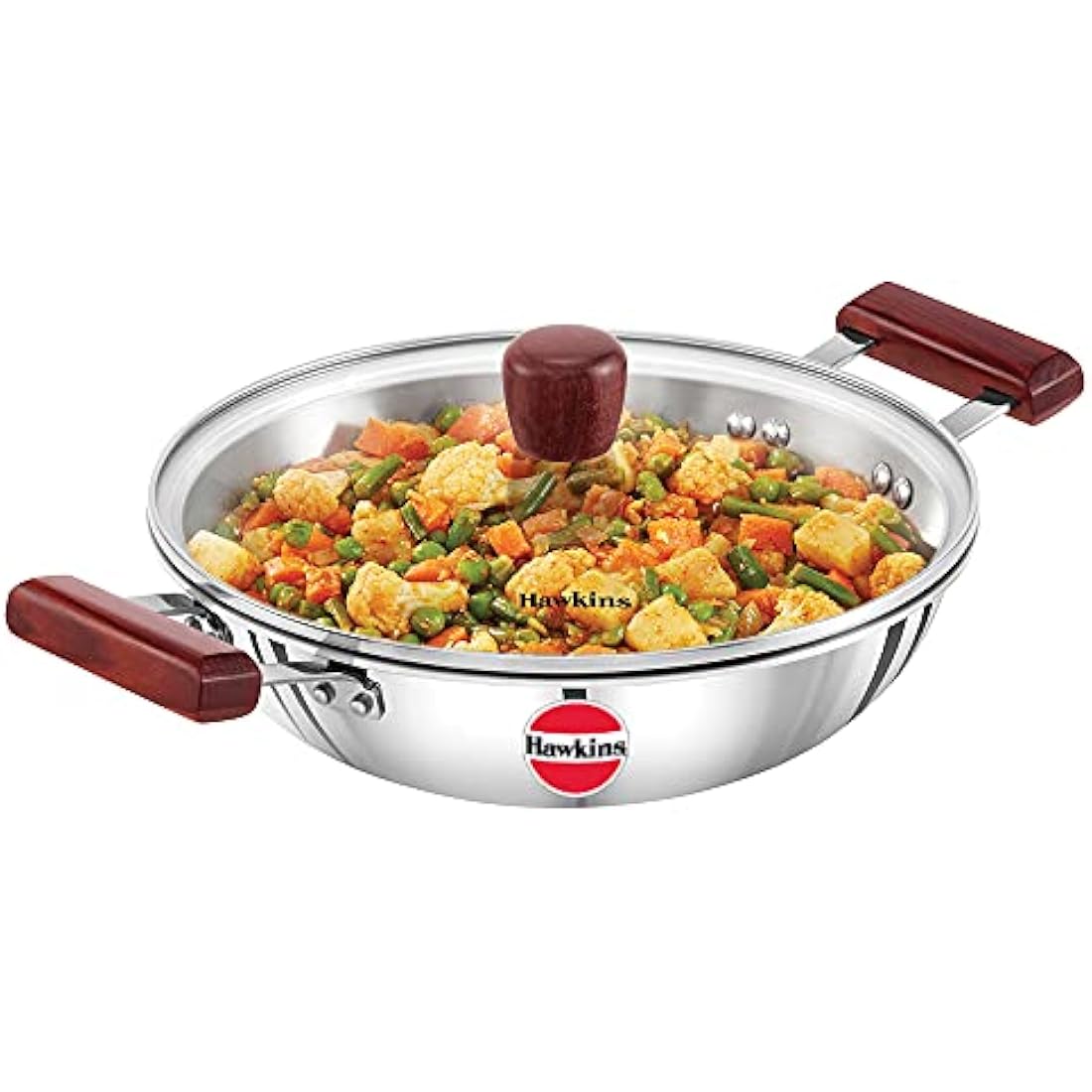 Hawkins Triply Stainless Steel Deep Fry Pan Kadai with Glass Lid, 2.5L