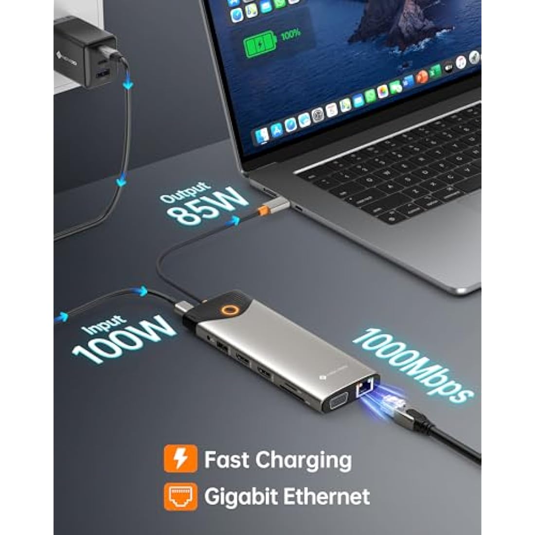 NOVOO 15-in-1 USB C Docking Station | Dual 4K HDMI & 100W PD Adapter