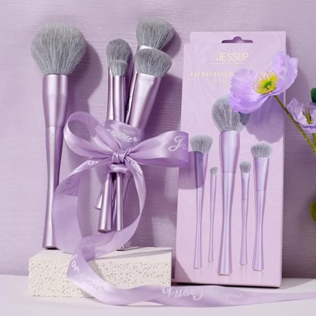Jessup 5pcs Face Makeup Brush Set | Vegan Synthetic Purple T514