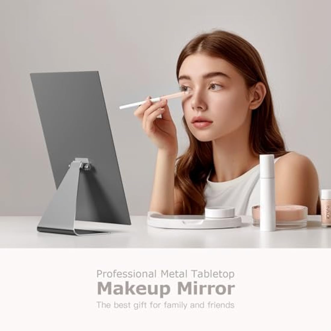 NEZZOE 12 Inch Rectangular Makeup Mirror | HD Metal Tabletop Vanity Mirror