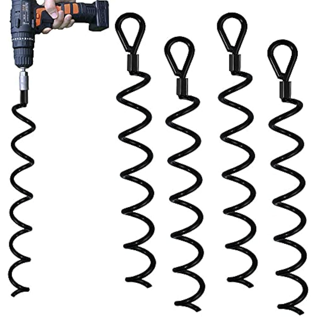 Jayzod 18 Inch Spiral Earth Ground Anchors – Heavy Duty Steel Stakes, 4 Pack