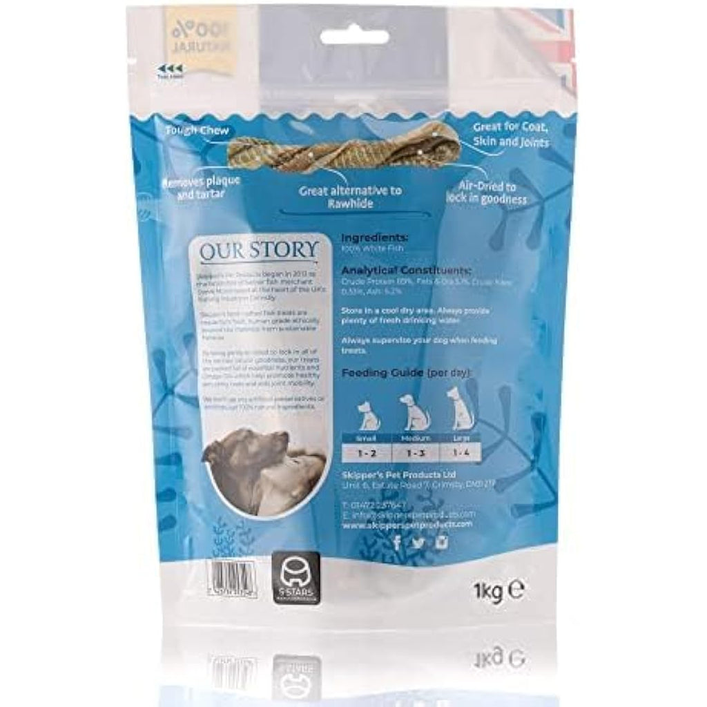 Skipper's Fish Skin Twists Dog Chews - Natural Dental Sticks (1kg)