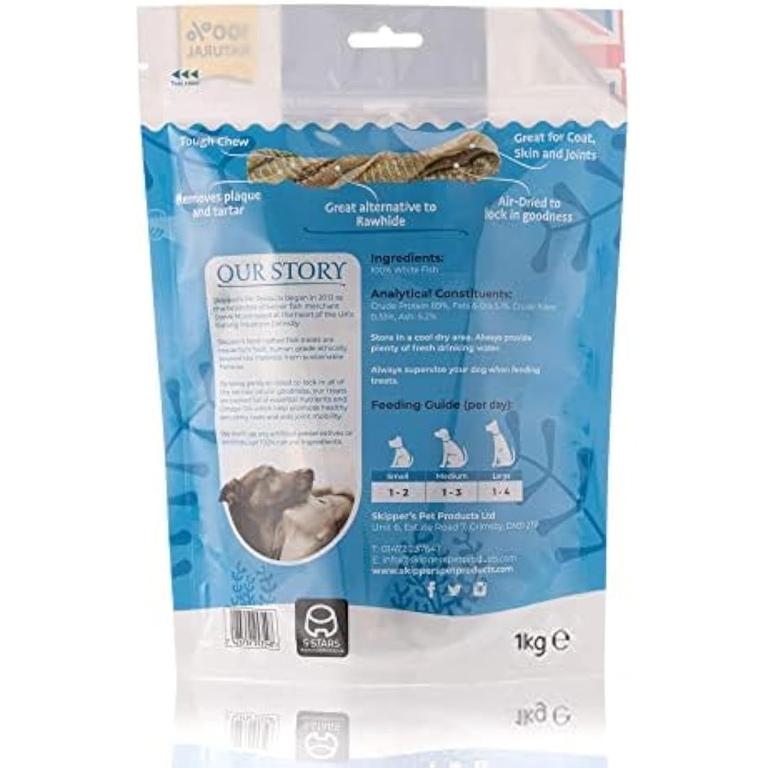 Skipper's Fish Skin Twists Dog Chews - Natural Dental Sticks (1kg)