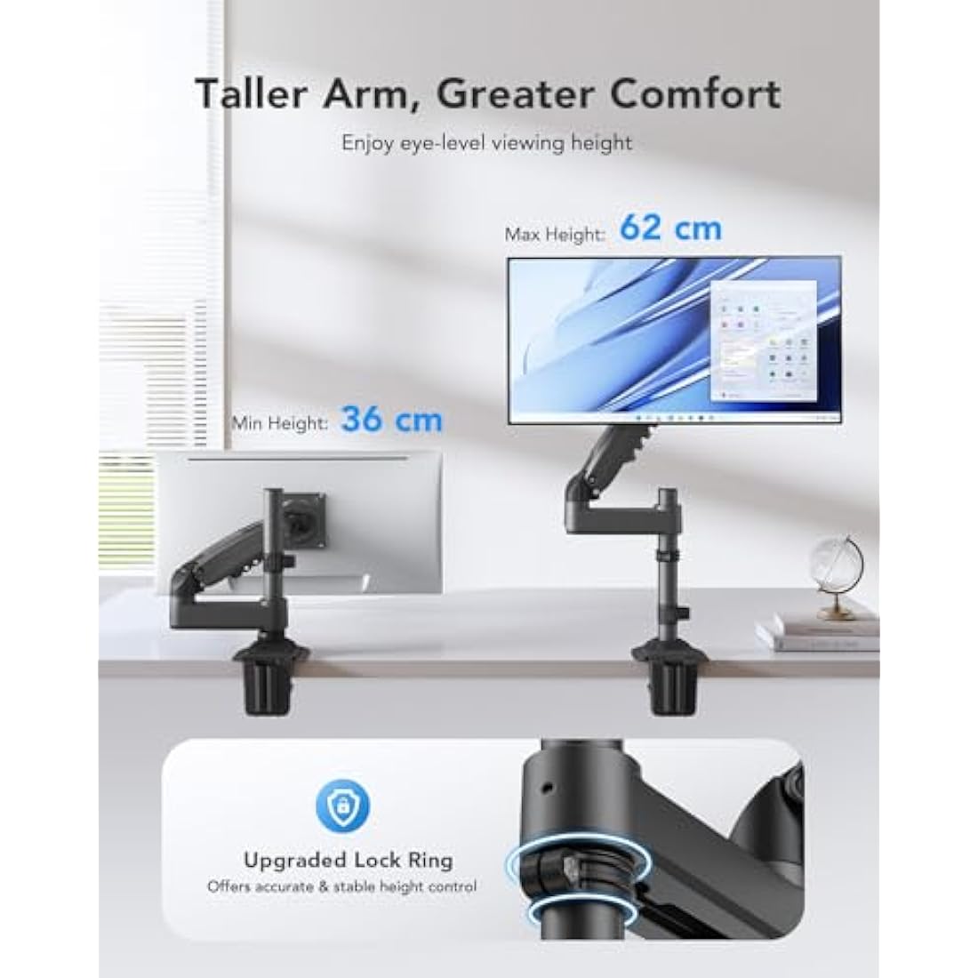 HUANUO Single Monitor Arm | Gas Spring Desk Mount for 13-34 Inch Screens