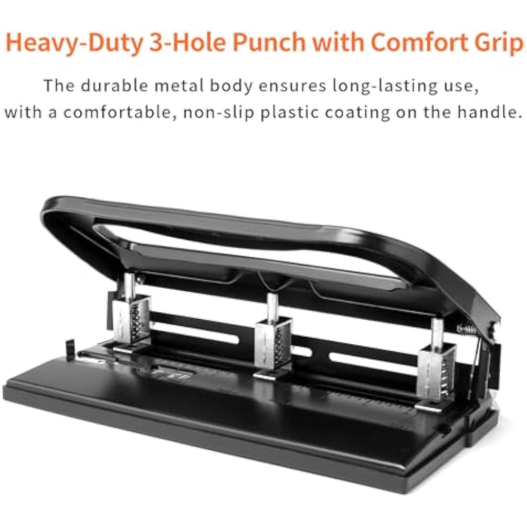 XOOL Heavy Duty 3 Hole Punch | 40-Sheet Capacity Adjustable Metal Puncher