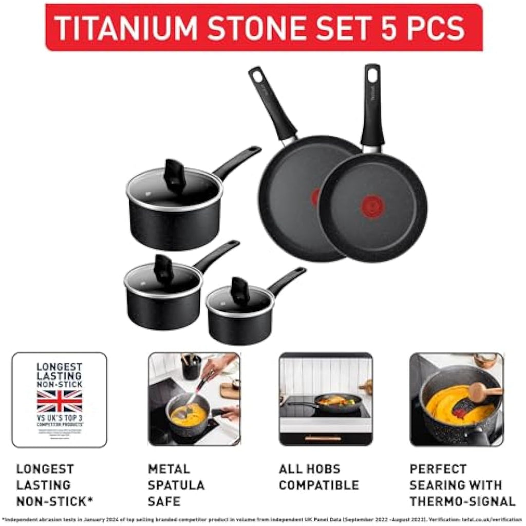 Tefal Titanium Stone 5pc Induction Cookware Set | Metal Safe Non-Stick