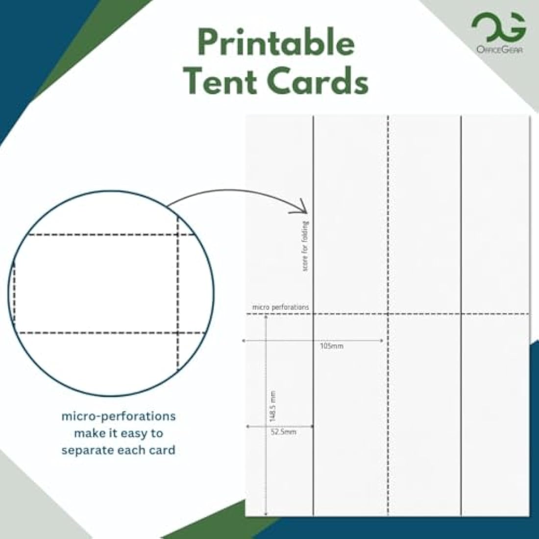 OfficeGear Printable Tent Cards - 1000 White Name Place Cards 170gsm