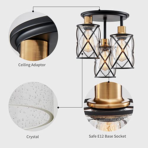 WUZUPS Industrial 3-Light Semi Flushmount Ceiling Light | Seeded Glass