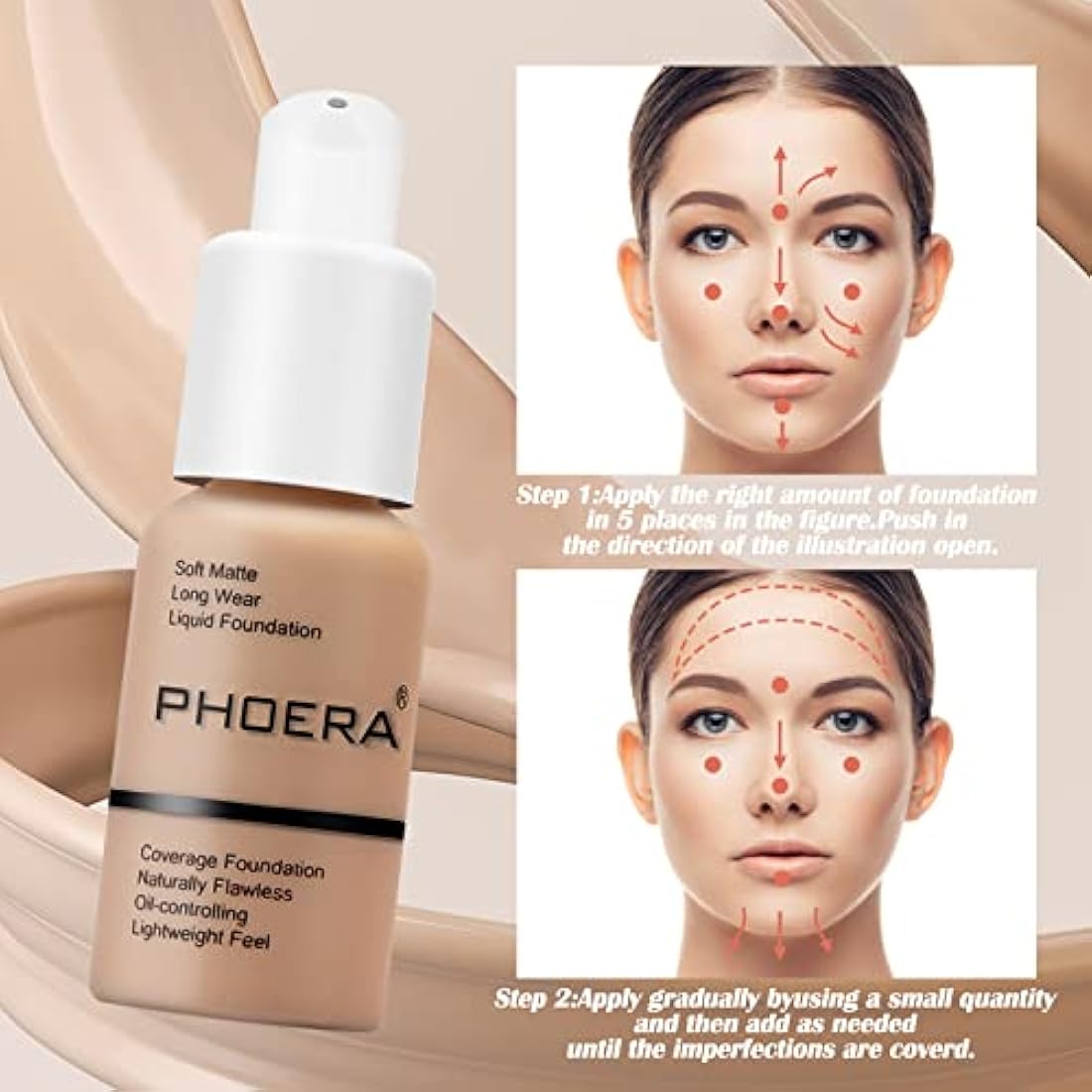 Phoera Full Coverage Liquid Foundation – Matte Oil Control (103 Warm Peach)