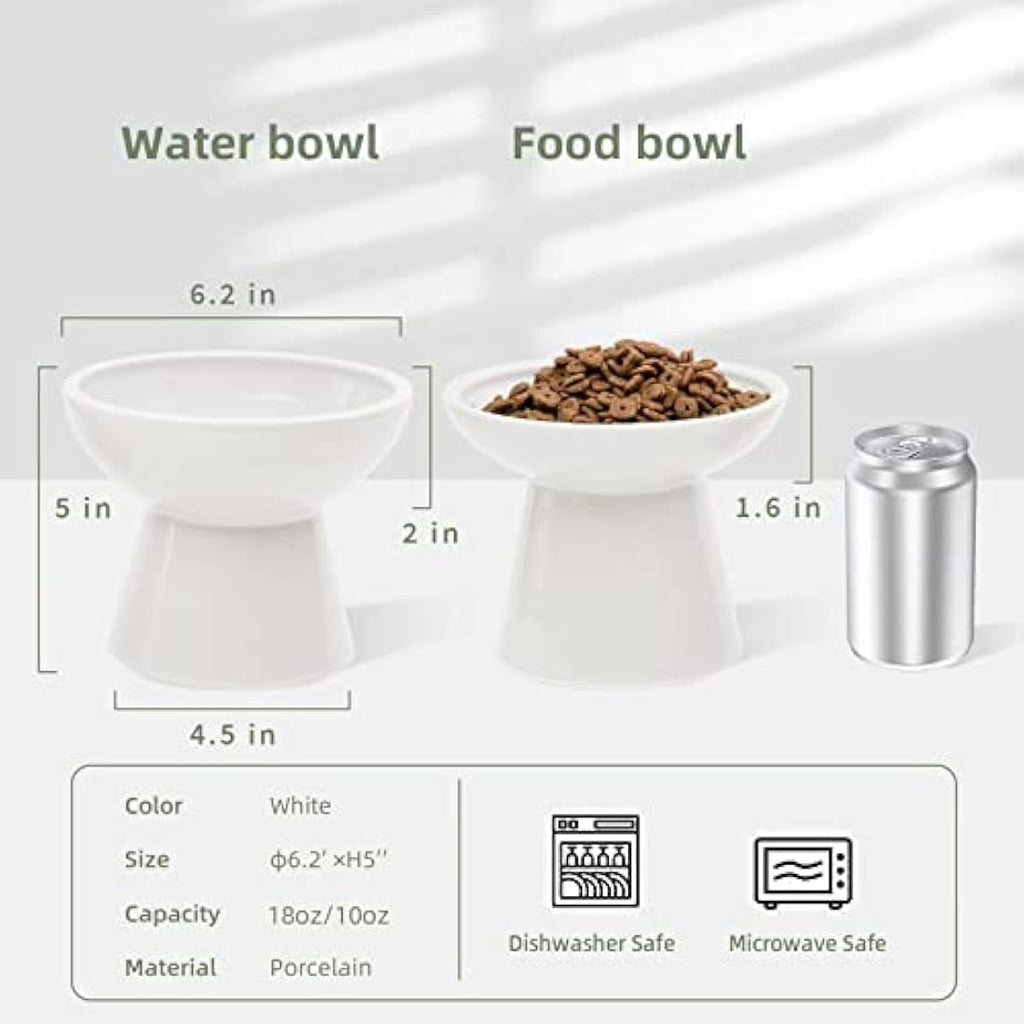 CEEFU Elevated Ceramic Cat Bowls - 2 Pack Wide Whisker-Friendly Shallow Plates