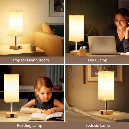 Jolof Store Bedside Lamps Set of 2 | 3-Way Dimmable Touch Lamps with USB