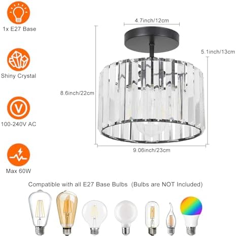 ZYDTRIP Crystal Ceiling Light – Modern Rose Gold Semi Flush Mount Lamp