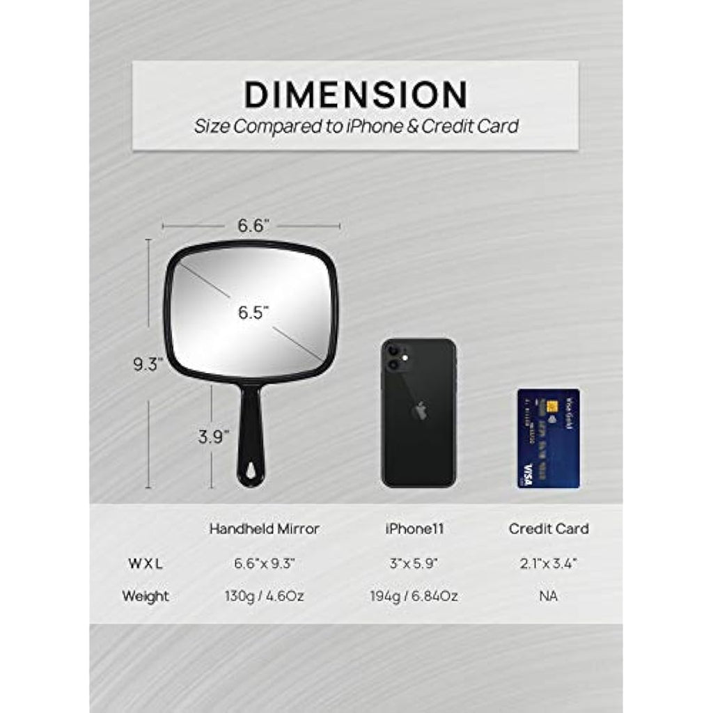 OMIRO Handheld Mirror – HD Rectangle Grooming Mirror, Black, 6-Pack