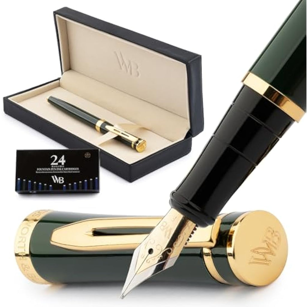 Wordsworth & Black Fountain Pen Set – Racing Green 18K Gilded Fine Nib