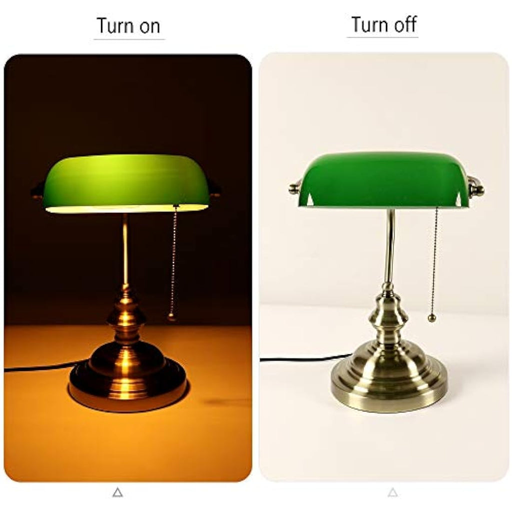Jolof Store Green Glass Bankers Desk Lamp | Satin Brass Finish