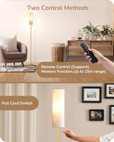 EDISHINE LED Floor Lamp – Dimmable Standing Lamp with Remote Control, Gold