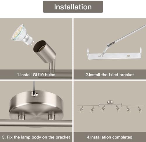 Dehobo 6-Way Ceiling Spotlight – Matte Nickel Adjustable GU10 Track Light