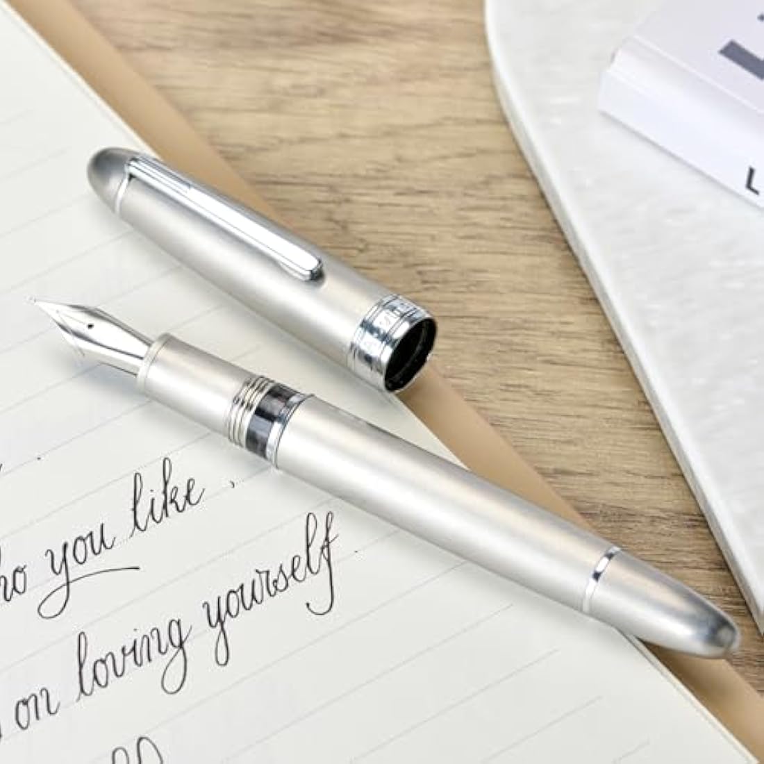 Asvine J16 Brushed Titanium Fountain Pen | Fine JoWo Nib Piston Filler