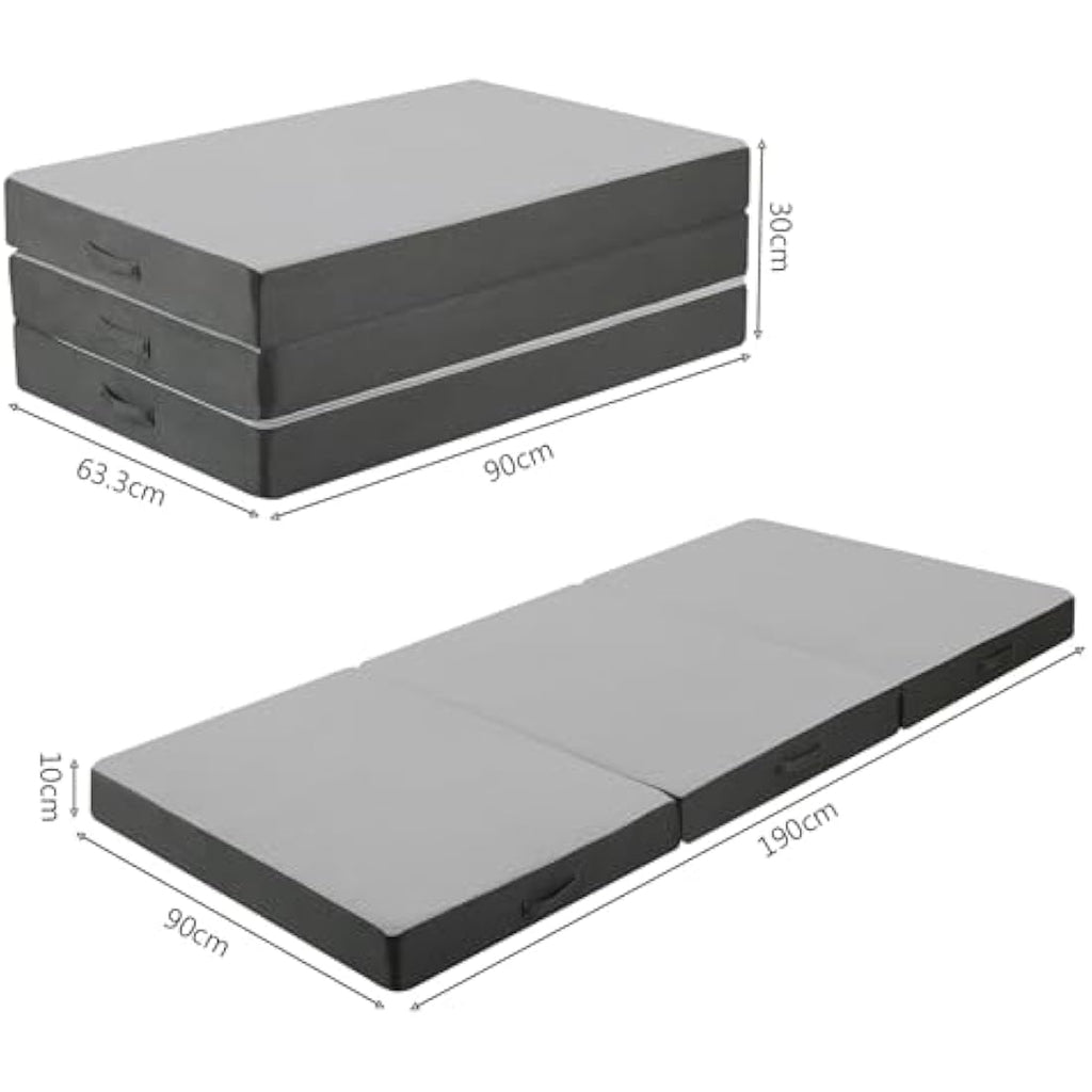 MeMoreCool Tri-Fold Mattress | 10cm Single Portable Guest Bed - Grey