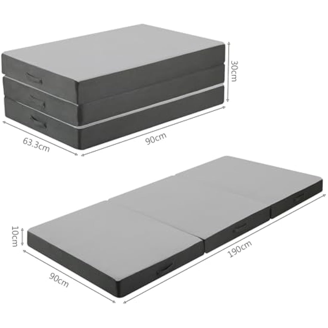 MeMoreCool Tri-Fold Mattress | 10cm Single Portable Guest Bed - Grey