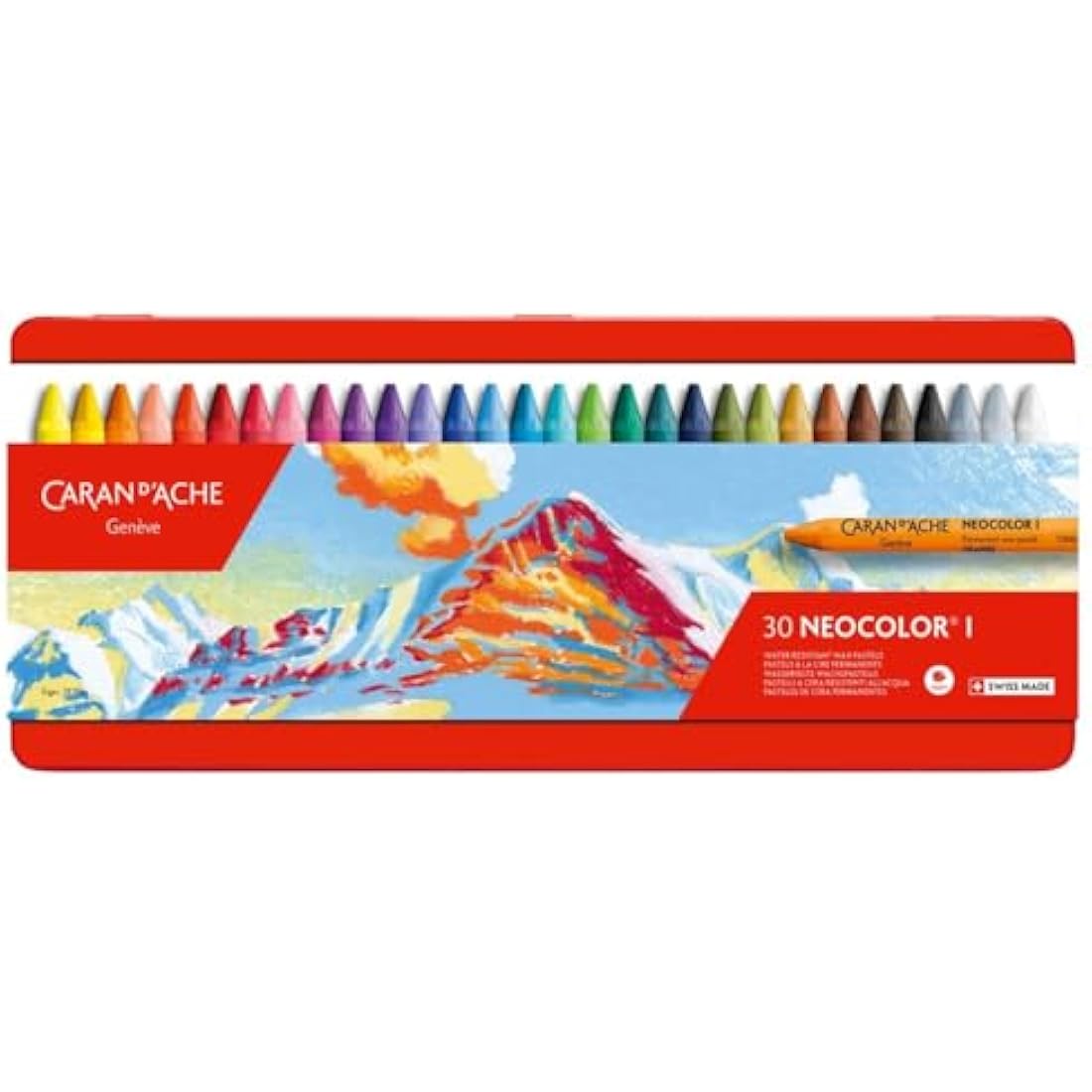 Caran d'Ache Neocolor I Wax Pastels – 30 Assorted Water-Resistant Colors