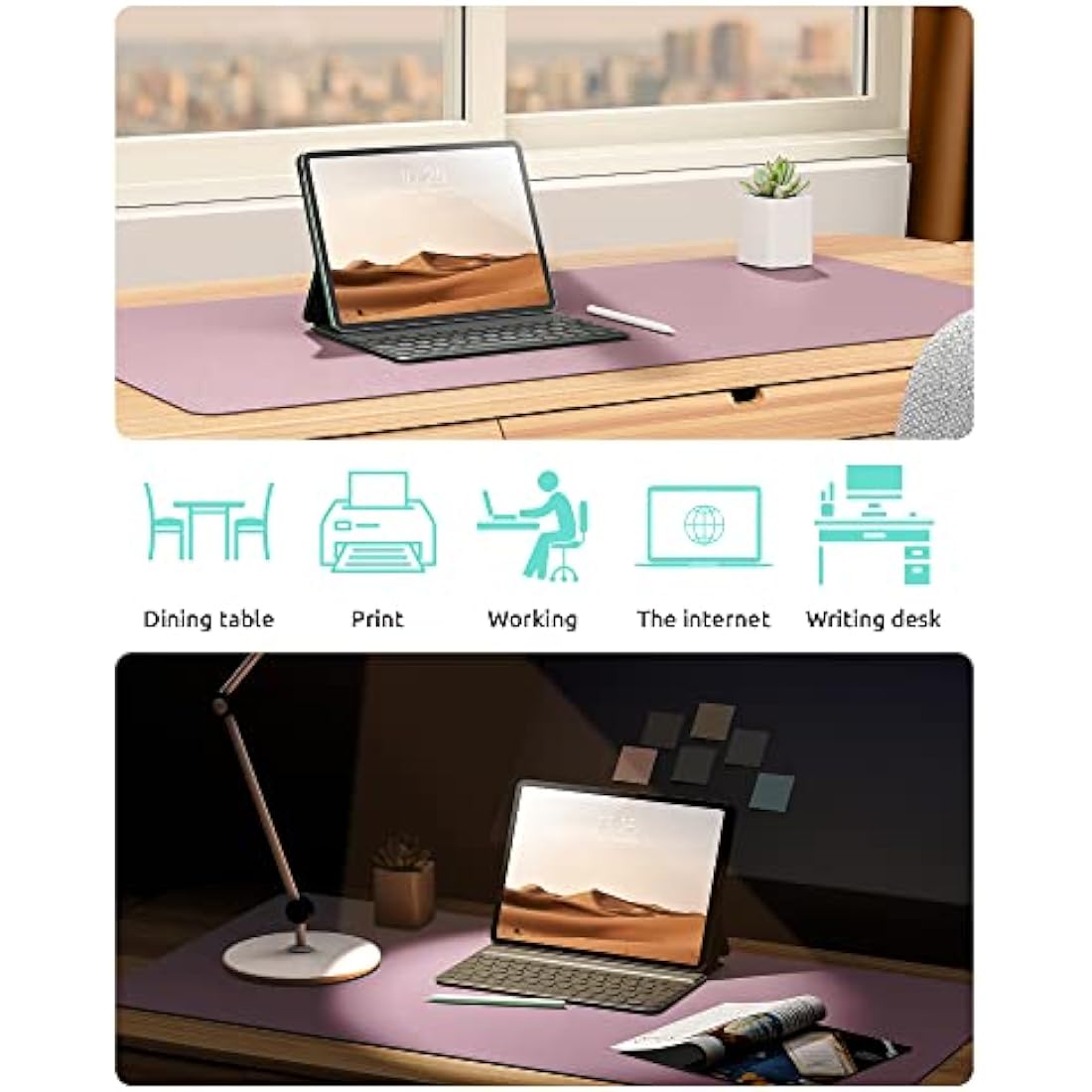 YSAGi Leather Desk Mat – Large Waterproof PU Mouse Pad, Pale Mauve