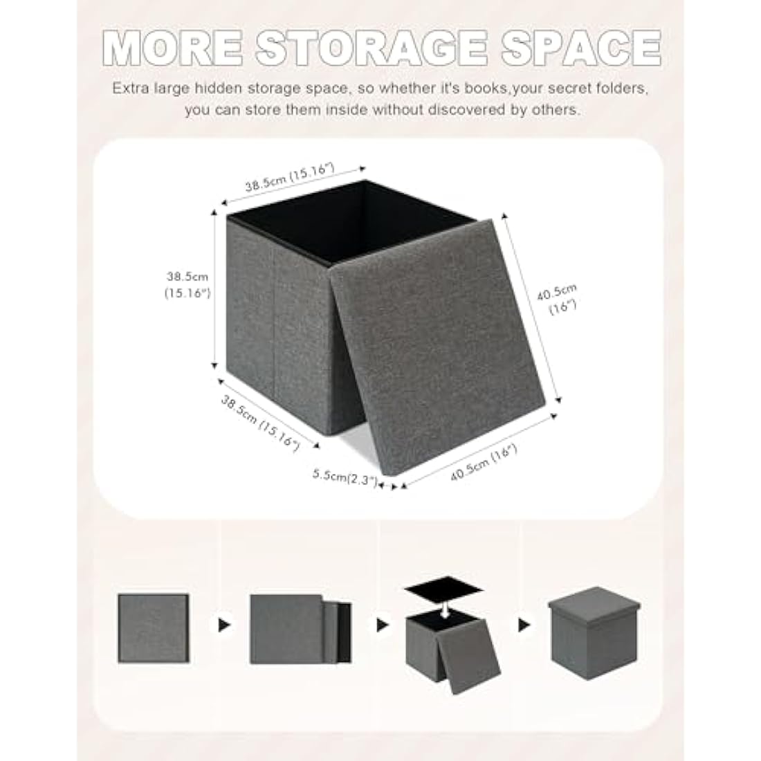 Grey Storage Ottoman – Foldable Toy Box & Coffee Table