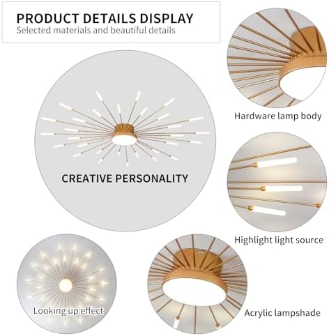 Modern LED Firework Ceiling Light – Gold 31-Head Flush Mount