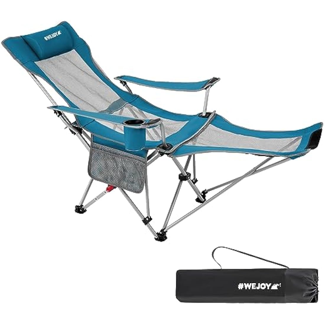WEJOY Folding Reclining Camping Chair with Detachable Footrest – Cyan