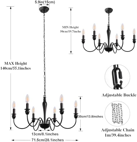 MRHYSWD 6-Light Black Chandelier – Vintage Metal Candle Pendant Light