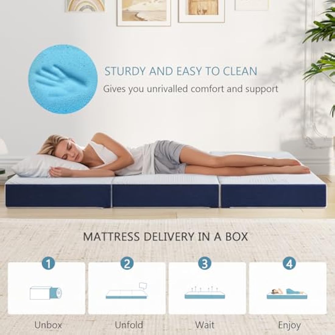 Hiimgo Tri-Fold Memory Foam Mattress - 15cm Single Portable Guest Bed