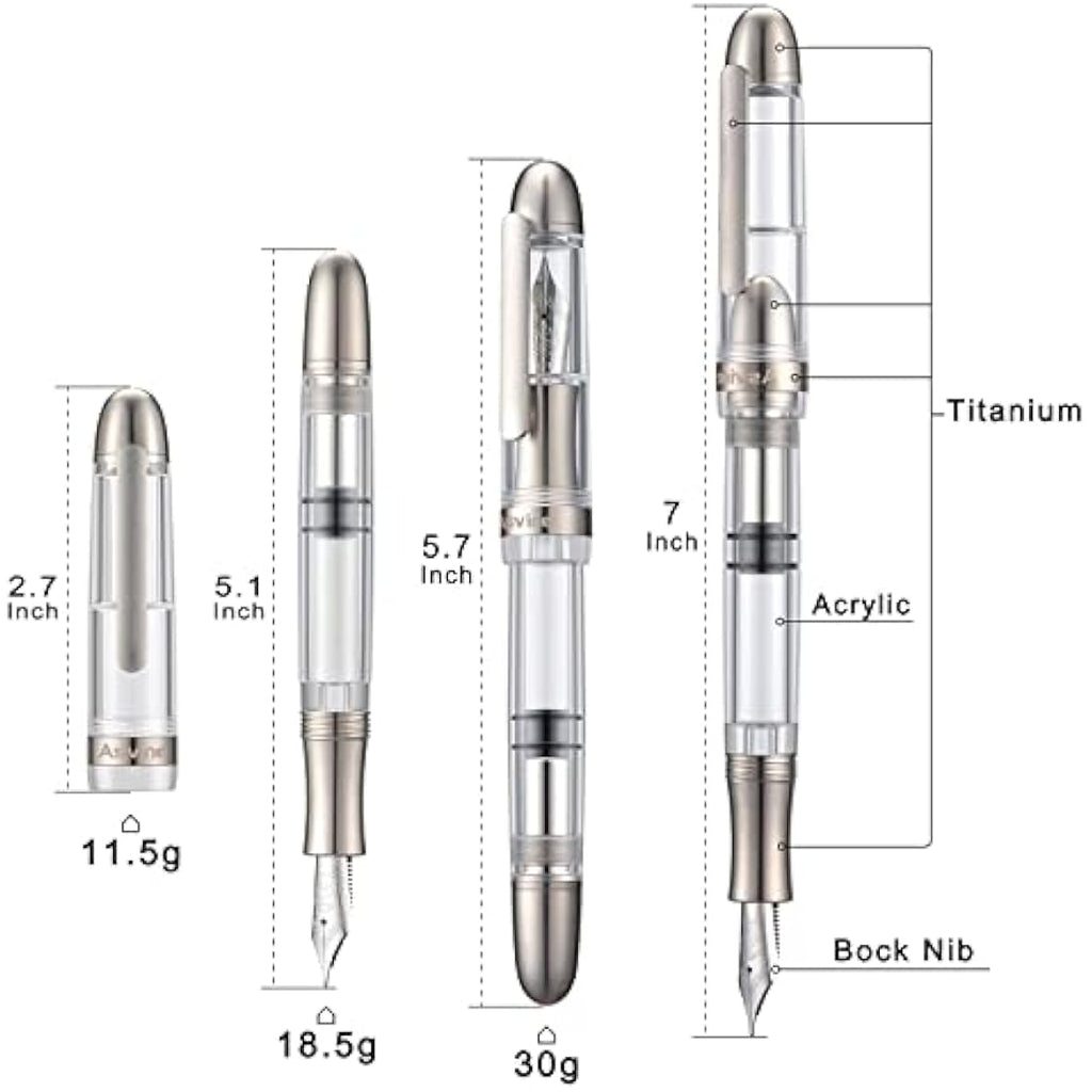 Asvine P36 Titanium Fountain Pen | Clear Acrylic Piston Filler Bock Nib