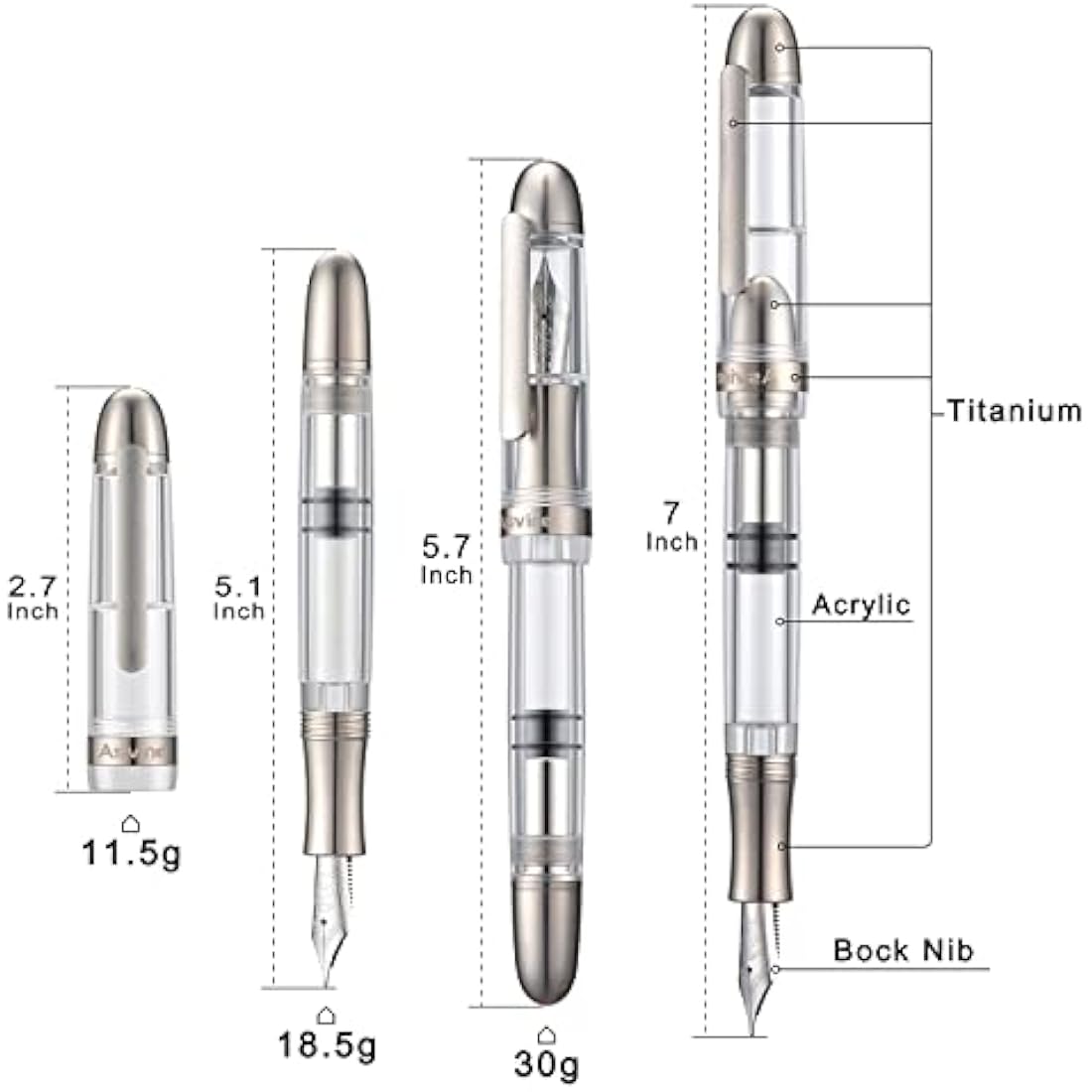 Asvine P36 Titanium Fountain Pen | Clear Acrylic Piston Filler Bock Nib