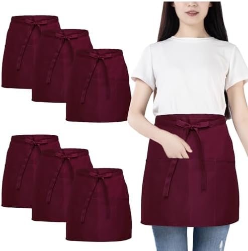 6 Pack Black Waist Apron – Waterproof 3-Pocket Server Apron