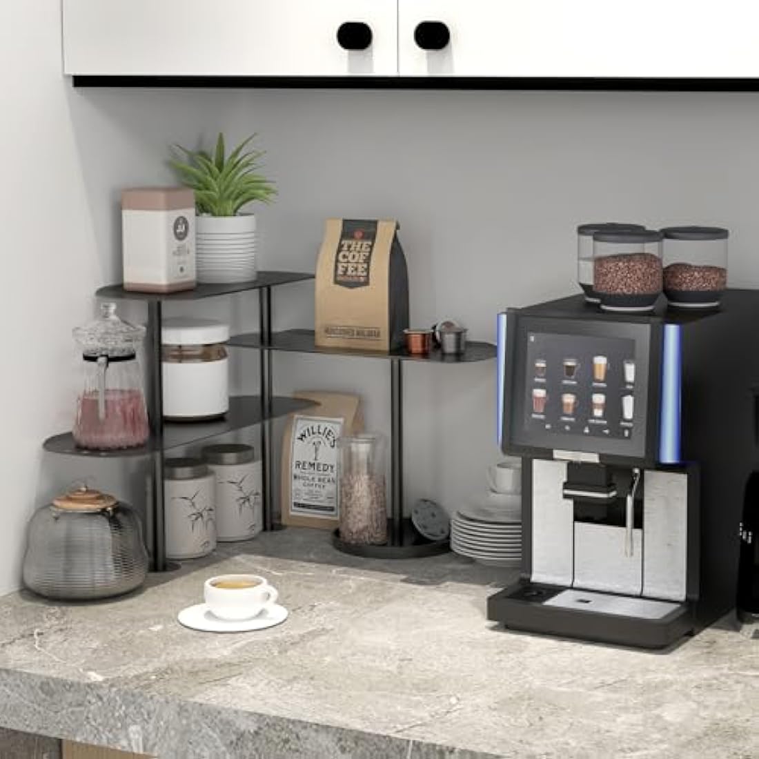 STWWO 3-Tier Metal Kitchen Corner Shelf | Adjustable Countertop Spice Rack
