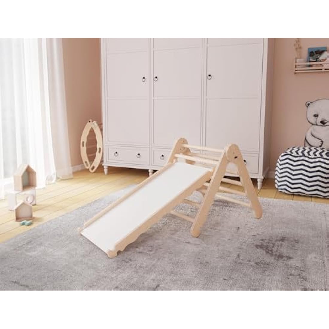 MAMOI Wooden Indoor Climbing Triangle with Slide for Kids and Toddlers
