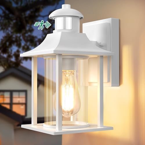 Lamomo Motion Sensor Outdoor Wall Light | White Aluminum Security Sconce