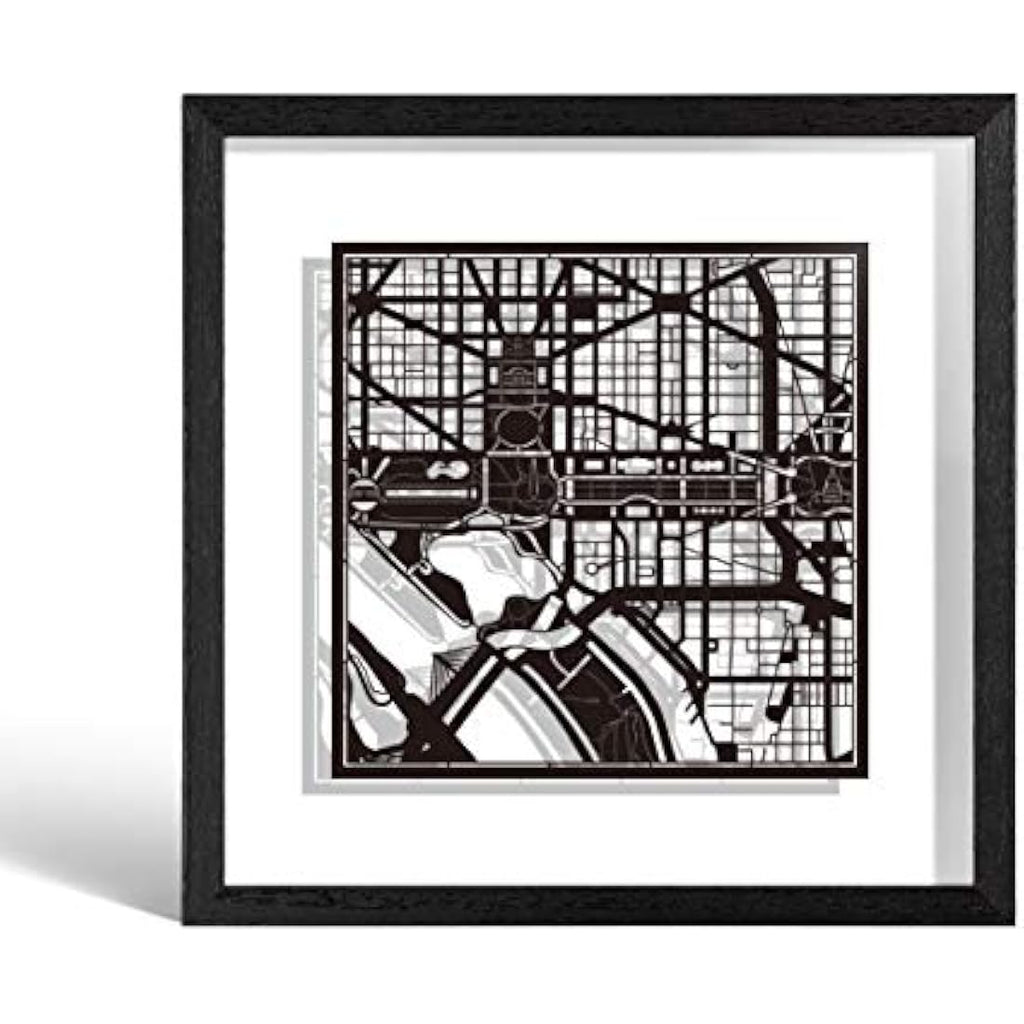 Washington D.C. Paper Cut Map Art - Framed 9x9 Wall Decor by O3