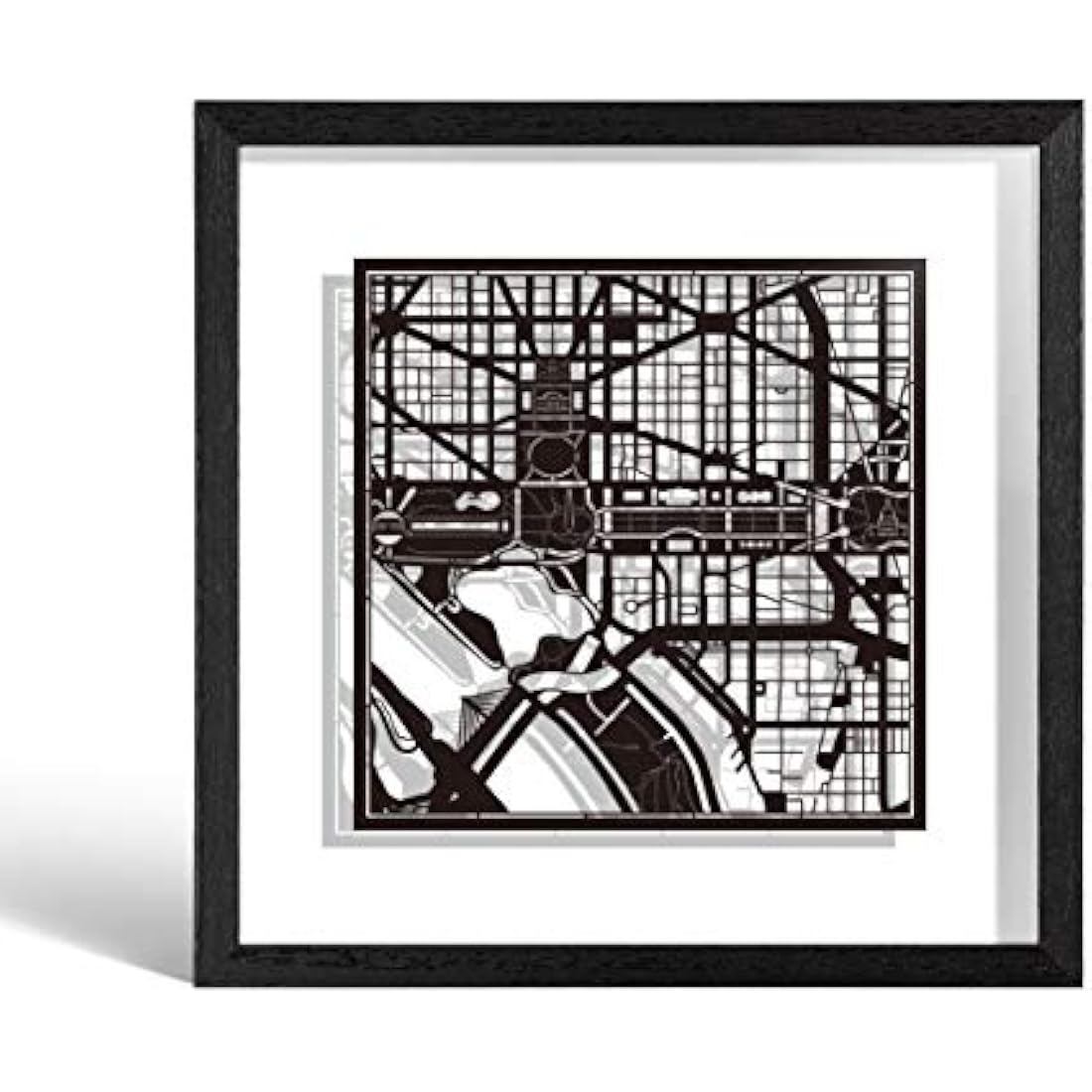 Washington D.C. Paper Cut Map Art - Framed 9x9 Wall Decor by O3