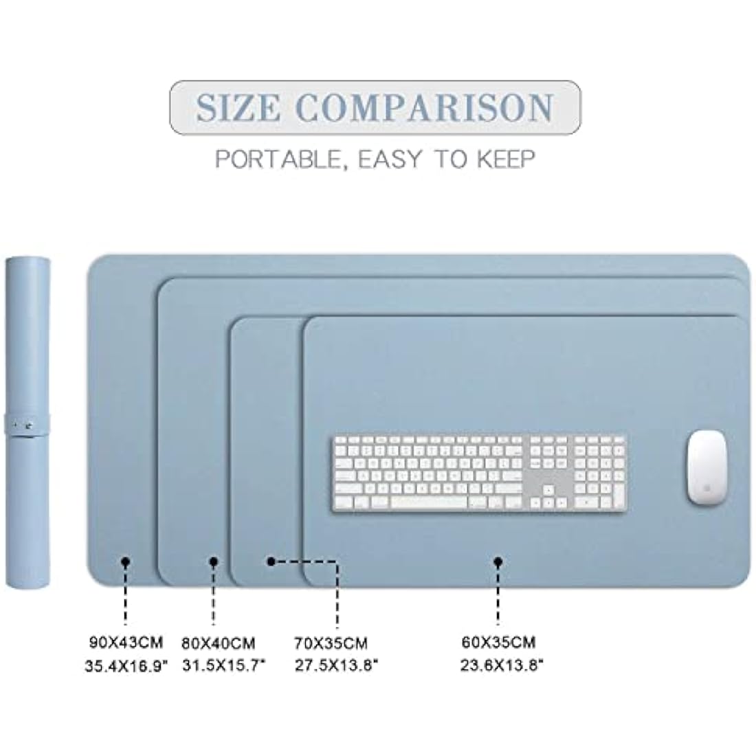 DOBAOJIA Large Desk Pad | Waterproof PU Leather Mouse Mat - Grayish Blue