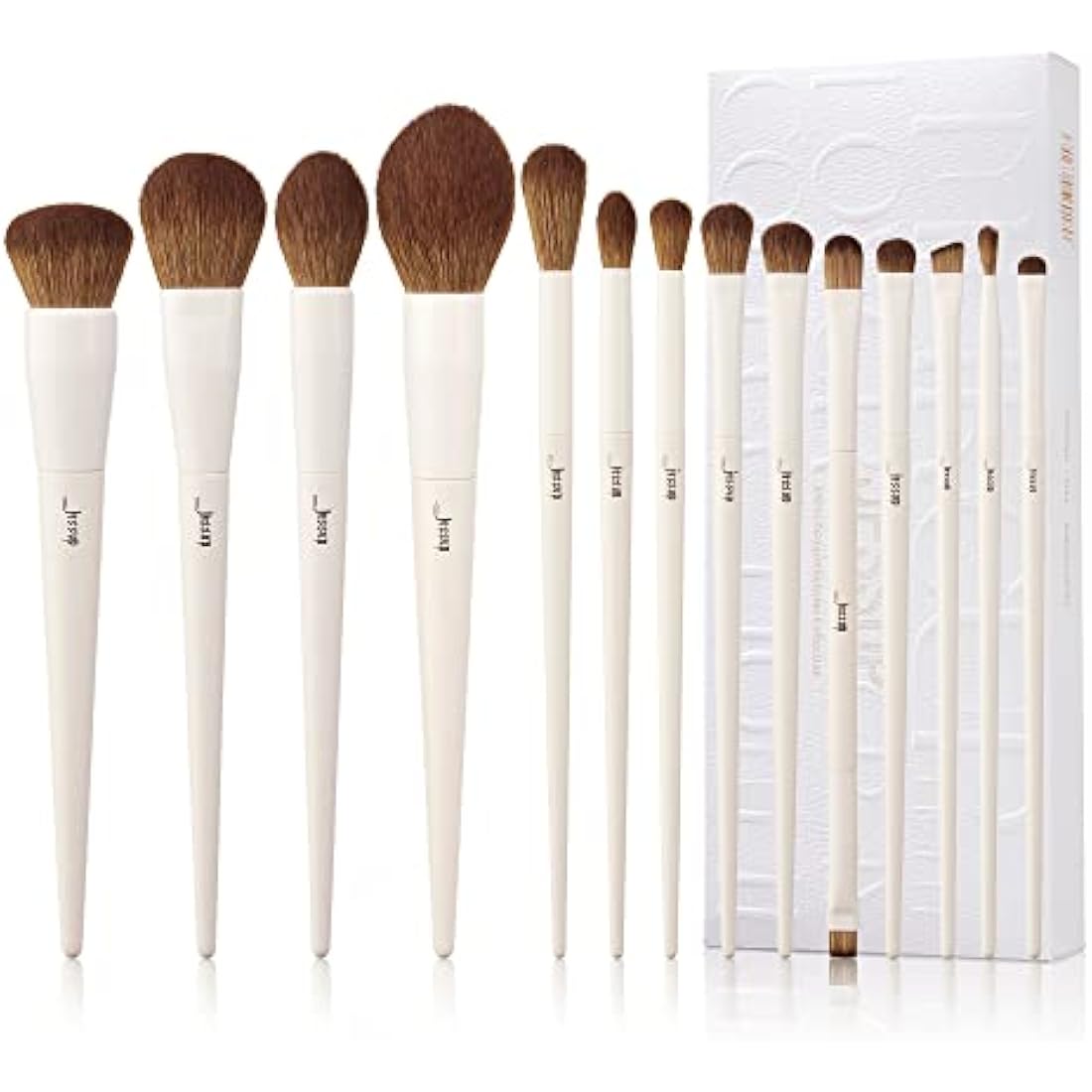 Jessup 14Pcs Professional Makeup Brush Set – Premium Synthetic Light Grey