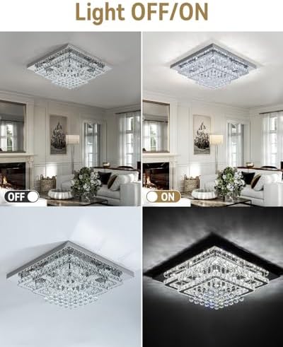 XEMQENER 84W Modern Square LED Crystal Chandelier - 60cm Flush Mount Light